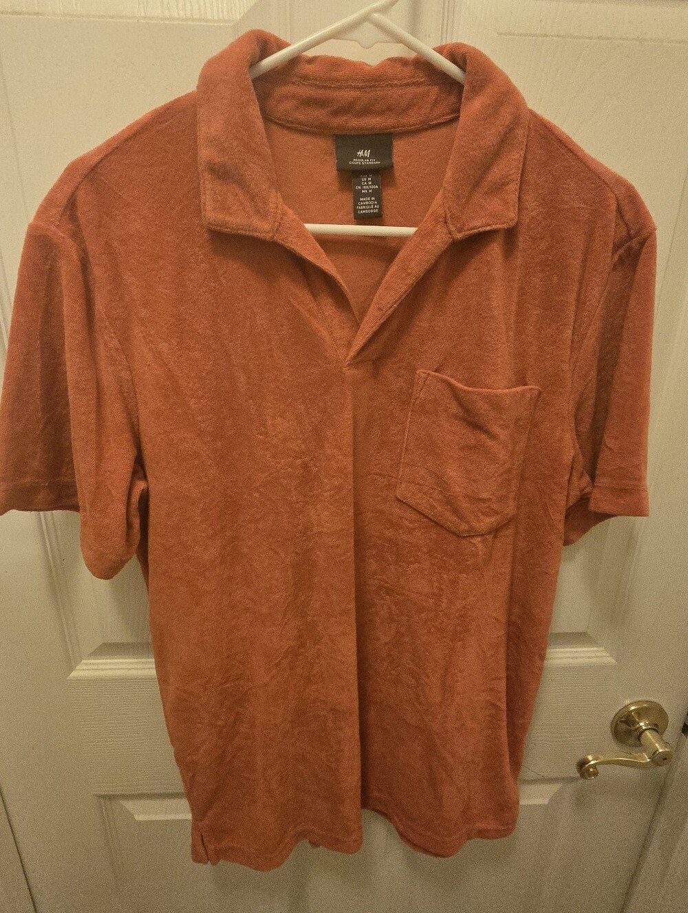 H&M Men's Short Sleeve Terry Polo Shirt - Rust Size M